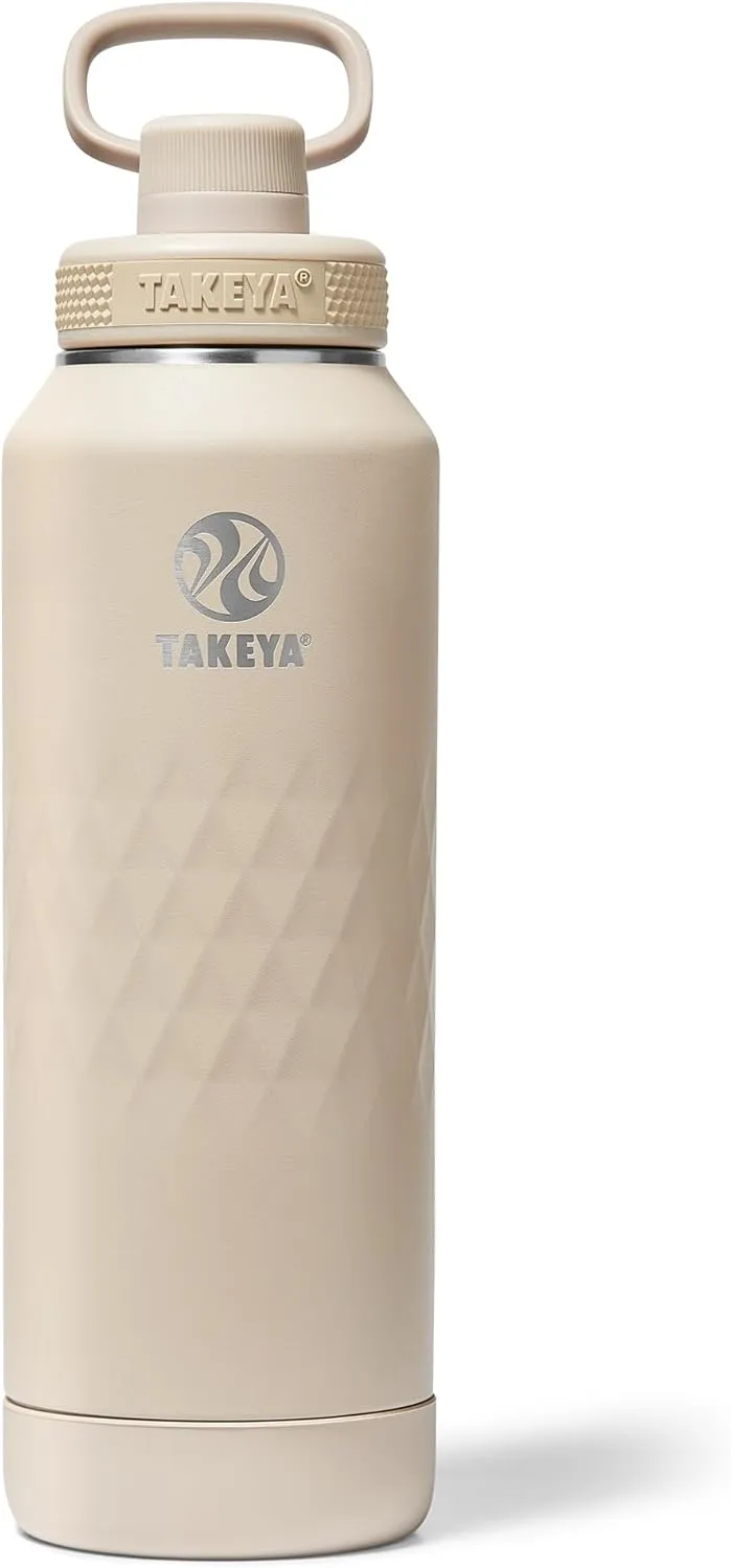 Takeya Sport 40 oz Triple-Insulated Stainless Steel Water Bottle, Spout Lid – Leakproof, Sweatproof, BPA-Free, Keeps Drinks Cold 36 Hrs, Hot 14 Hrs – Almond
