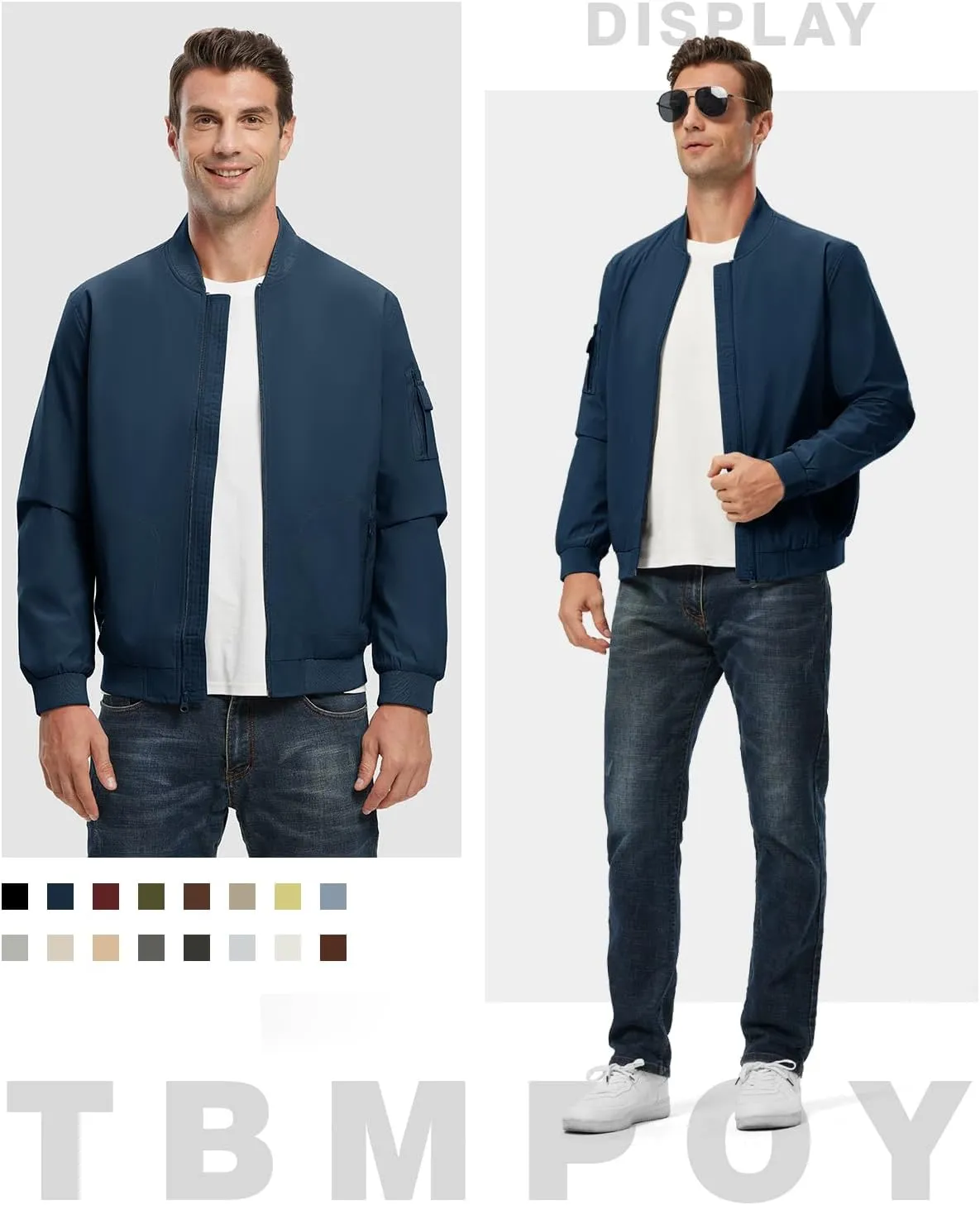 TBMPOY Men's Lightweight Bomber Jackets Light Track Jackets Casual Summer Windbreaker Outdoor Golf Fashion Coat for Men