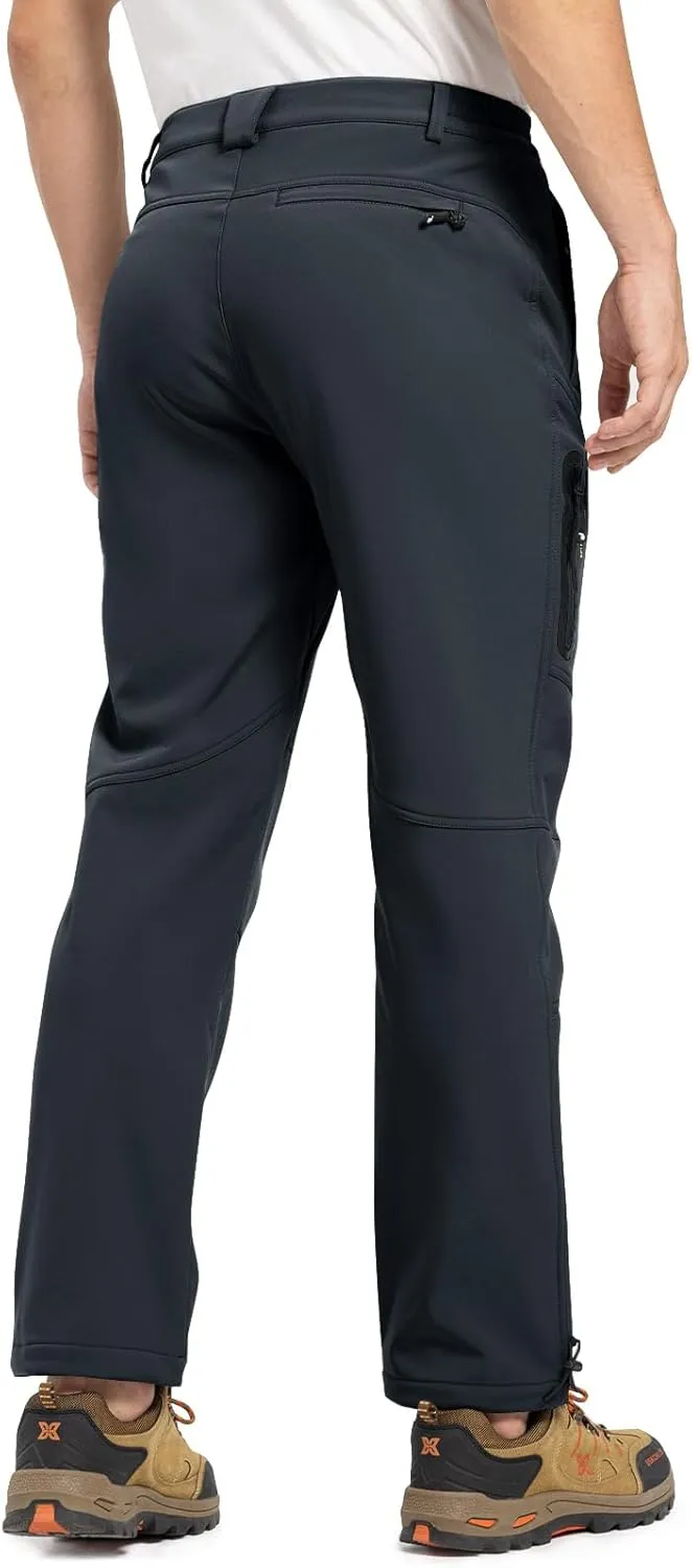 TBMPOY Men's Snow Pants Fleece Lined Hiking Winter Waterproof Softshell Ski Outdoor Insulated Climbing Pants Zipper Pockets