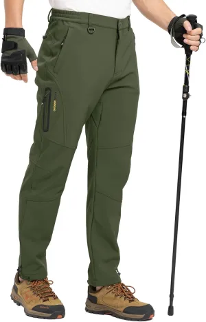 TBMPOY Men's Snow Pants Fleece Lined Hiking Winter Waterproof Softshell Ski Outdoor Insulated Climbing Pants Zipper Pockets