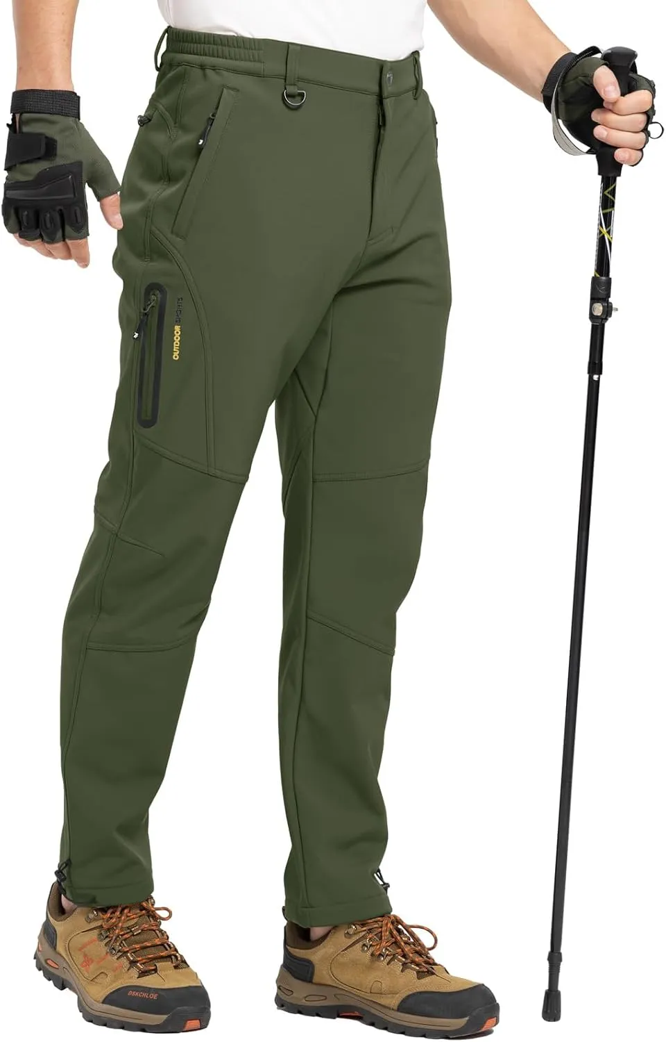 TBMPOY Men's Snow Pants Fleece Lined Hiking Winter Waterproof Softshell Ski Outdoor Insulated Climbing Pants Zipper Pockets