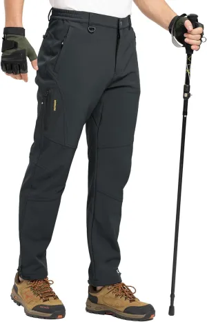 TBMPOY Men's Snow Pants Fleece Lined Hiking Winter Waterproof Softshell Ski Outdoor Insulated Climbing Pants Zipper Pockets