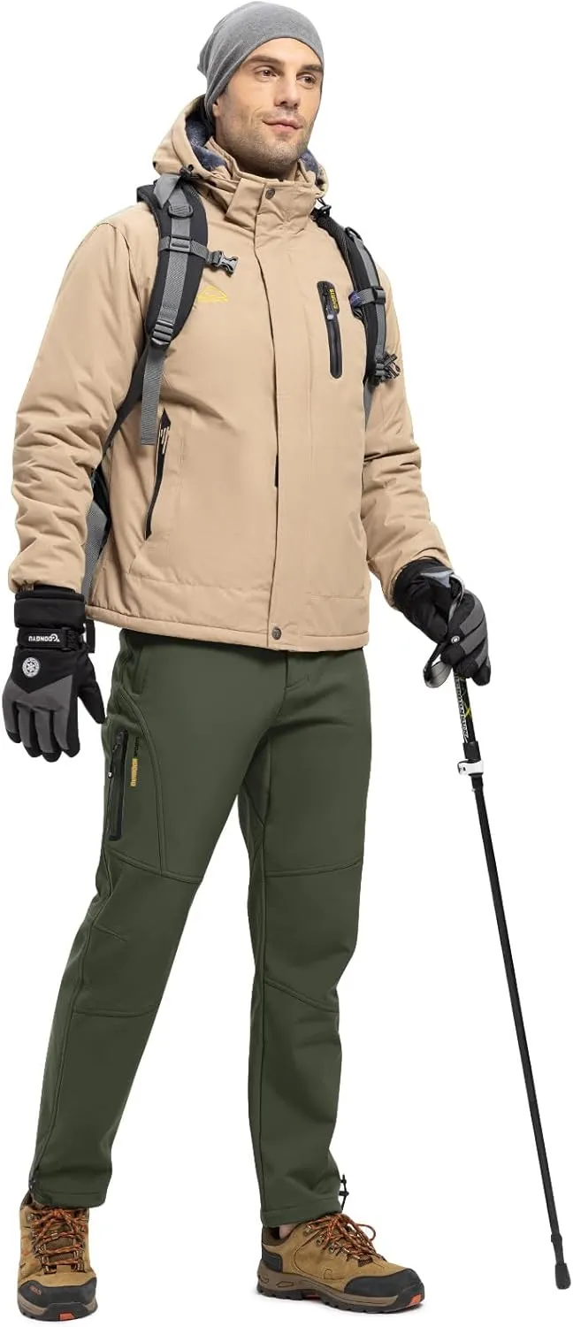 TBMPOY Men's Snow Pants Fleece Lined Hiking Winter Waterproof Softshell Ski Outdoor Insulated Climbing Pants Zipper Pockets