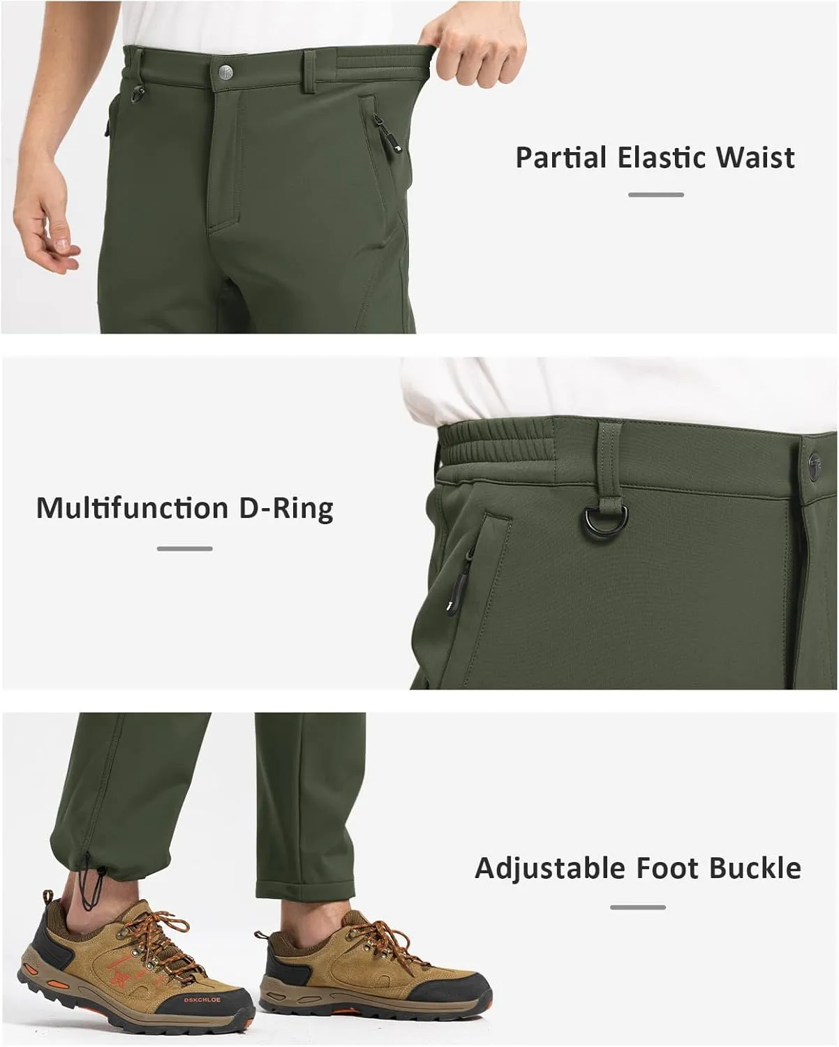 TBMPOY Men's Snow Pants Fleece Lined Hiking Winter Waterproof Softshell Ski Outdoor Insulated Climbing Pants Zipper Pockets