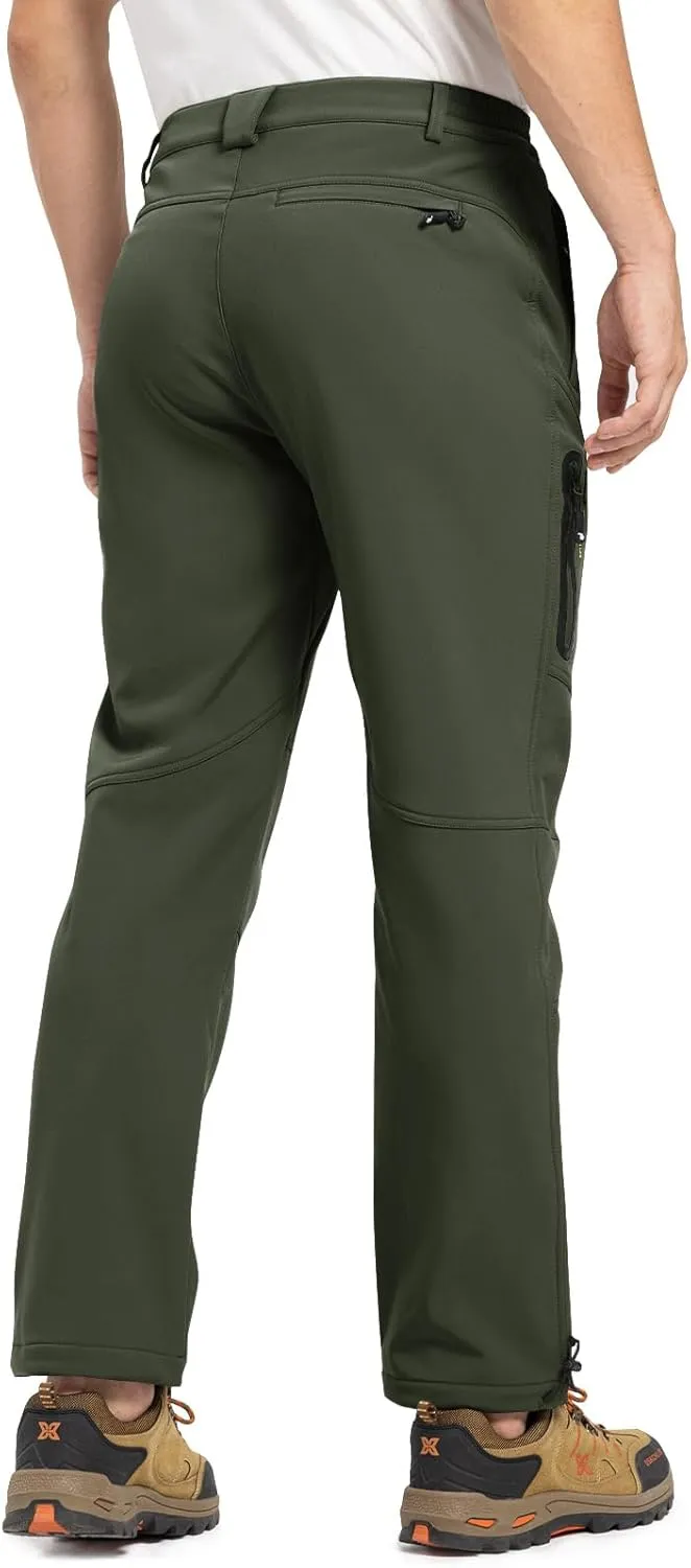 TBMPOY Men's Snow Pants Fleece Lined Hiking Winter Waterproof Softshell Ski Outdoor Insulated Climbing Pants Zipper Pockets