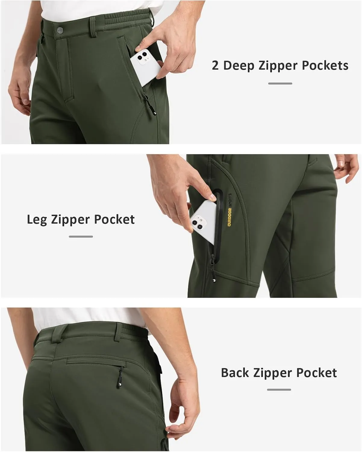 TBMPOY Men's Snow Pants Fleece Lined Hiking Winter Waterproof Softshell Ski Outdoor Insulated Climbing Pants Zipper Pockets