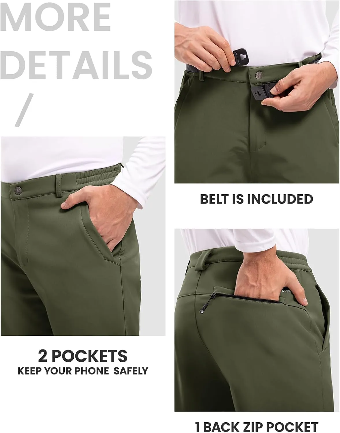 TBMPOY Men's Snow Ski Hiking Pants Waterproof Winter Fleece Lined Pants Camping Skiing Ice Fishing Pants with Belt
