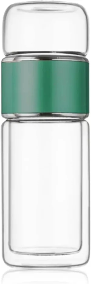 Tea InfuserBottle, 420ml/14oz Double Layer Stainless Steel Leakage Proof Glass Water Bottle Travel Water Separation Tea Bottle Mug Cup for Office Travel Home Tea Cup Glass Tumbler (green)