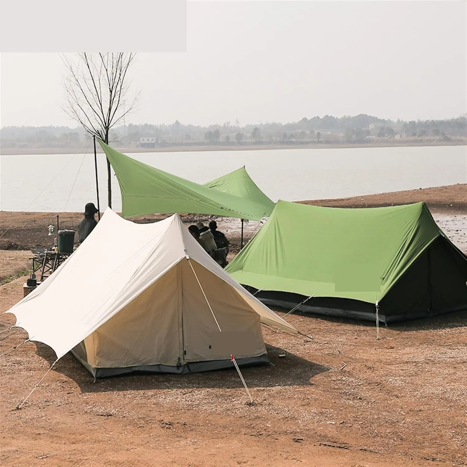 Tent Outdoor Camping Cotton Double Peak Tent Rain-Proof Large Space Breathable Tent (Color : Birch White) (Birch White One Size)