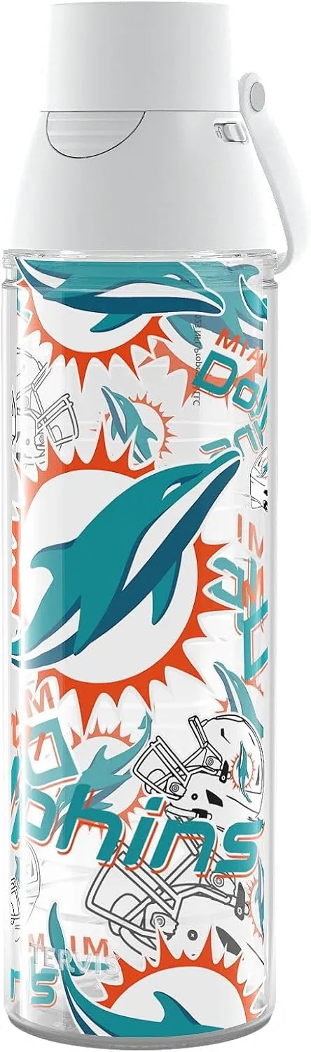 Tervis NFL Miami Dolphins - All Over Made in USA Double Walled Insulated Tumbler Travel Cup Keeps Drinks Cold & Hot, 24oz Venture Lite Water Bottle, Classic