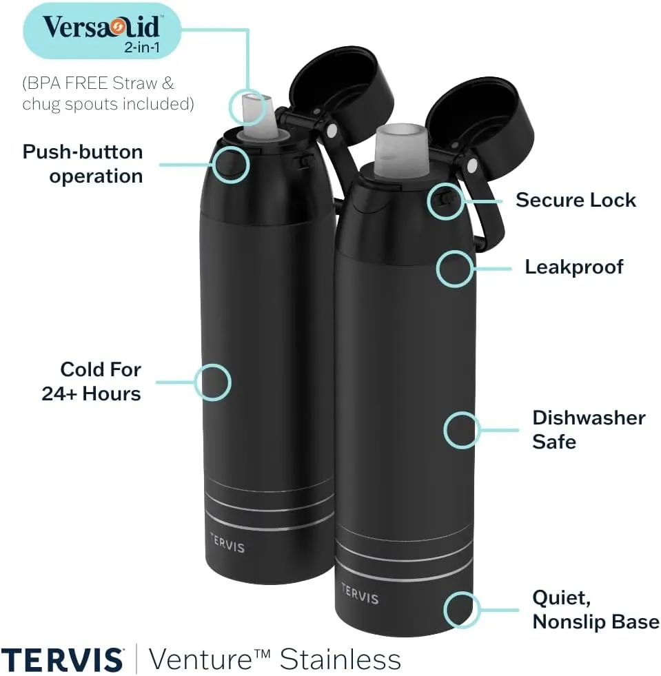 Tervis Venture Water Bottle NFL® Pittsburgh Steelers - Full Speed Triple Walled Insulated Tumbler Travel Cup Keeps Drinks Cold & Hot, 26oz, Stainless Steel