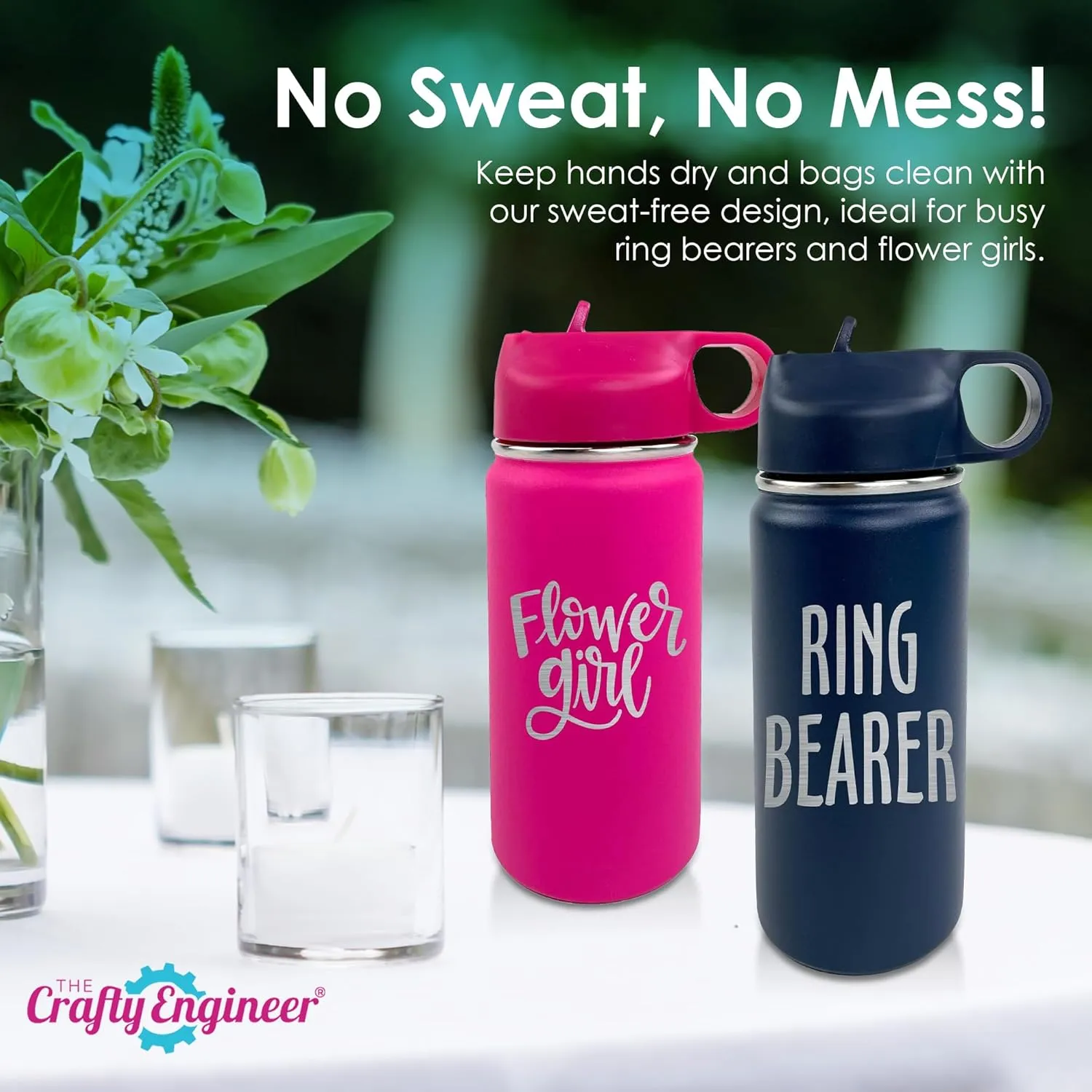 The Crafty Engineer 12 oz Insulated Kids Water Bottle - Green (Flower Theme)