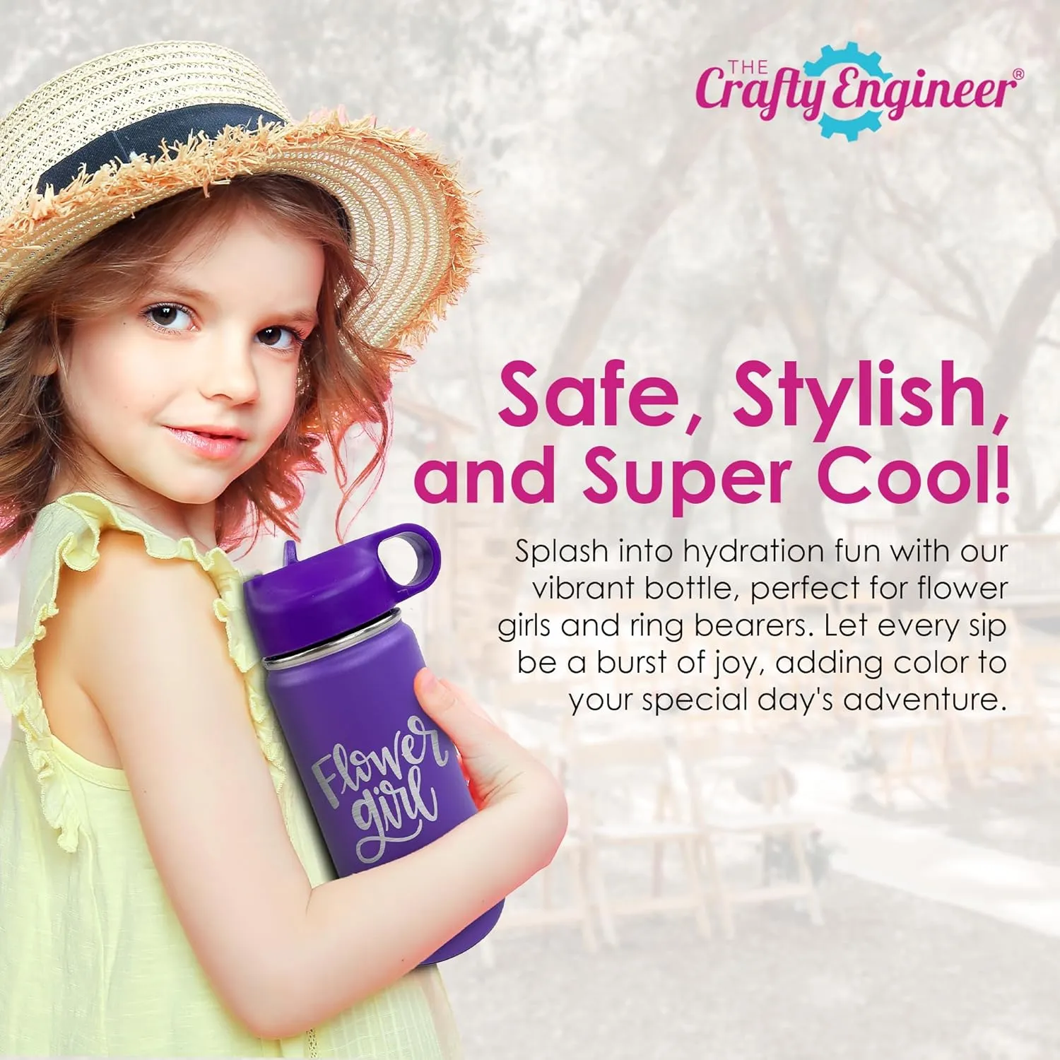 The Crafty Engineer 12 oz Insulated Kids Water Bottle - Green (Flower Theme)