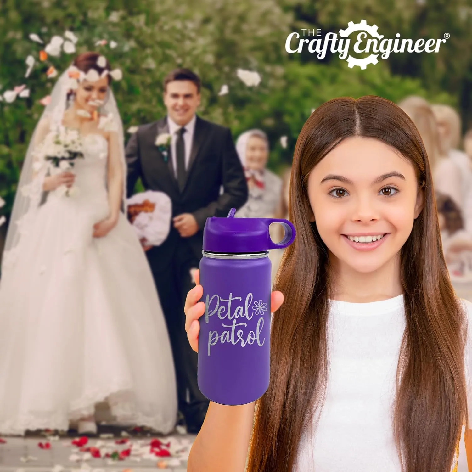 The Crafty Engineer 12 oz Insulated Kids Water Bottle - Green (Flower Theme)