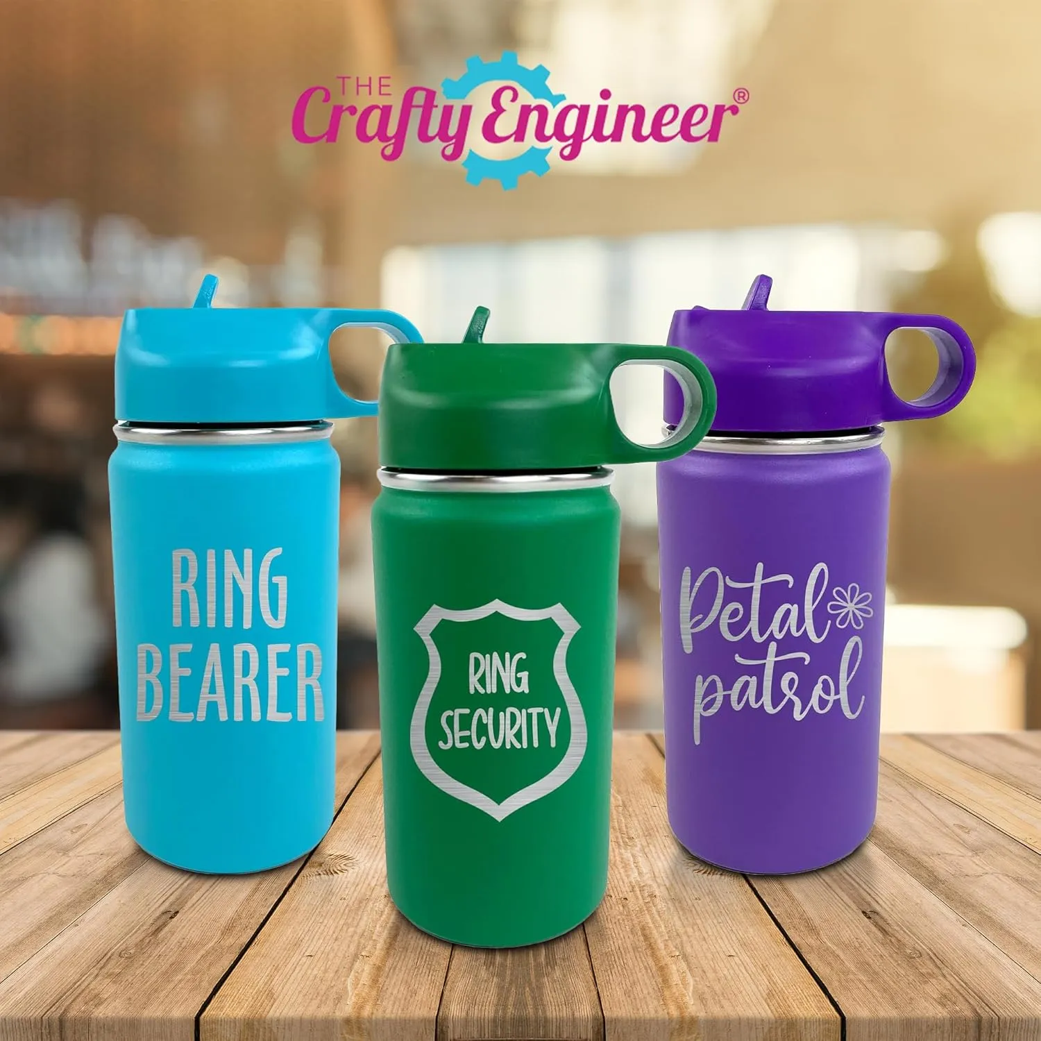 The Crafty Engineer 12 oz Insulated Kids Water Bottle - Green (Flower Theme)