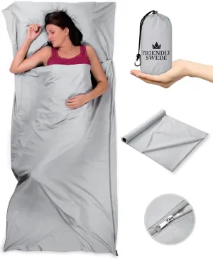 The Friendly Swede Sleeping Bag Liner — Ultralight Polyester or Cold Weather Microfiber Adult Sleep Sack; Thin Travel Sheets for Hotel; Camping Sheets; Travel Sleeping Bag with Pocket-Size Stuff Sack