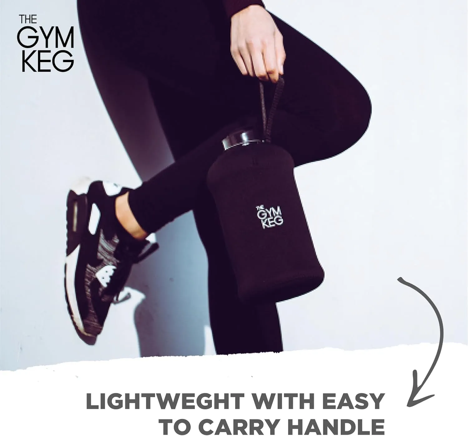 THE GYM KEG 74oz Gym Water Bottle - Large Reusable Sport Jug with Insulated Sleeve & Easy to Carry Handle - Tritan BPA-Free Plastic, Pop-Cap, & Leakproof Design Drinking Container - Stealth Black