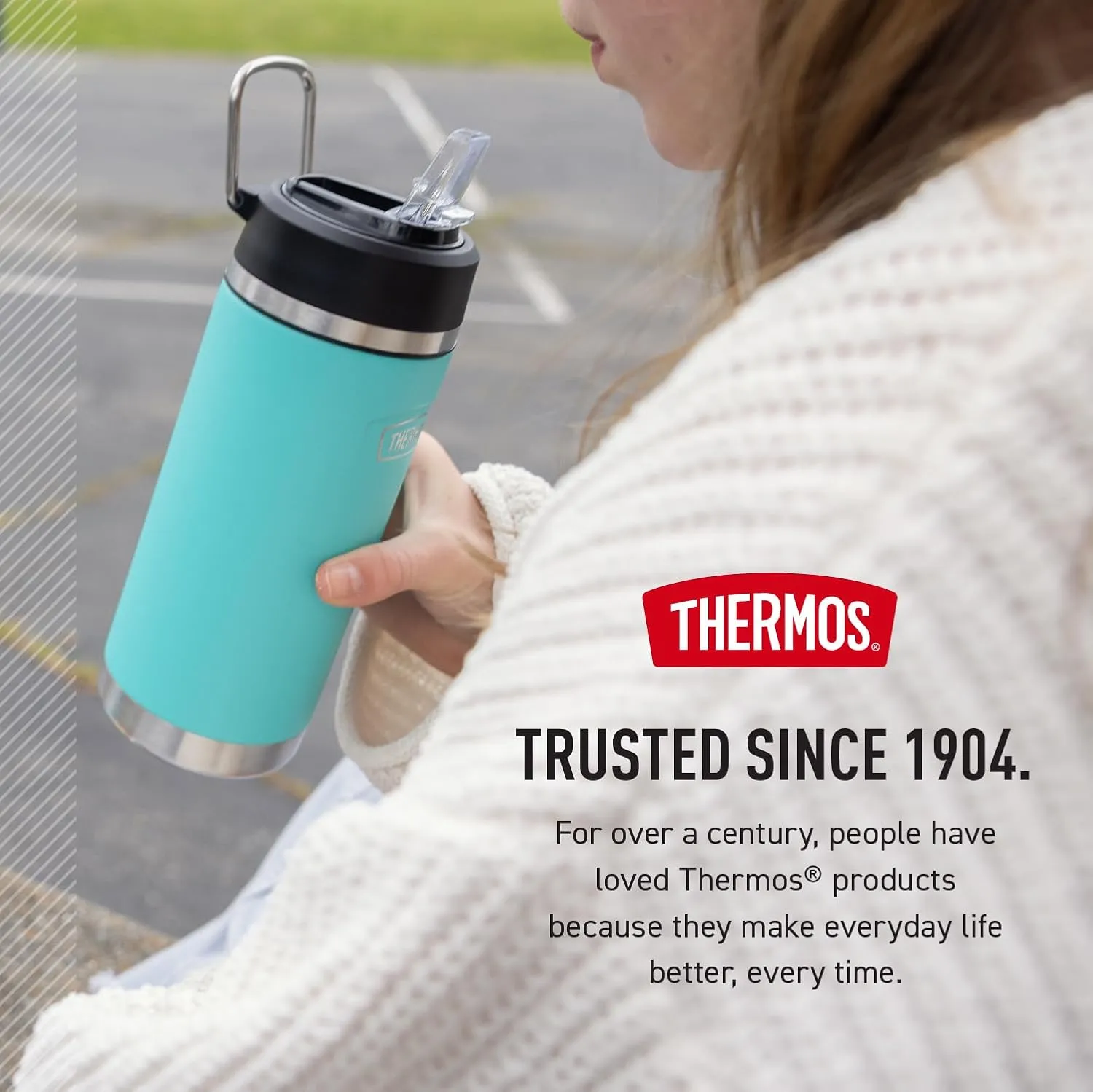 THERMOS ICON SERIES, Insulated Water Bottle with Straw Lid - 18 Ounce, Seafoam - Stainless Steel Vacuum Insulated Water Bottle with Straw Lid