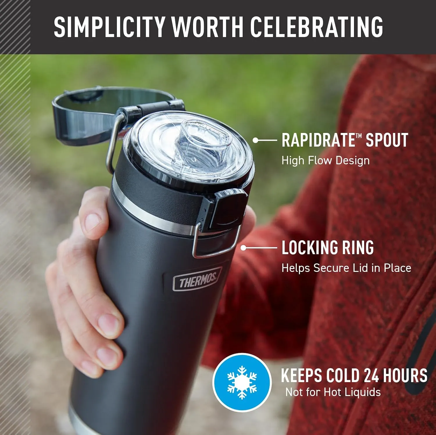 THERMOS ICON SERIES Stainless Steel Water Bottle with Spout - 24 Ounce, Sandstone - Vacuum Insulated Water Bottle with Lid