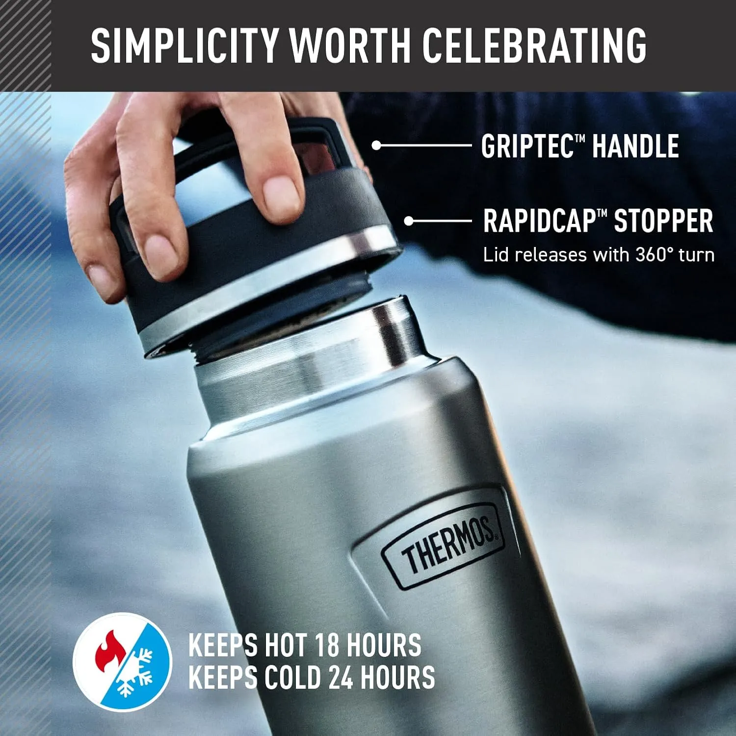 THERMOS ICON SERIES Water Bottle with Screw Top Lid - 40 Ounce, Saddle - Stainless Steel Vacuum Insulated Water Bottle with Lid