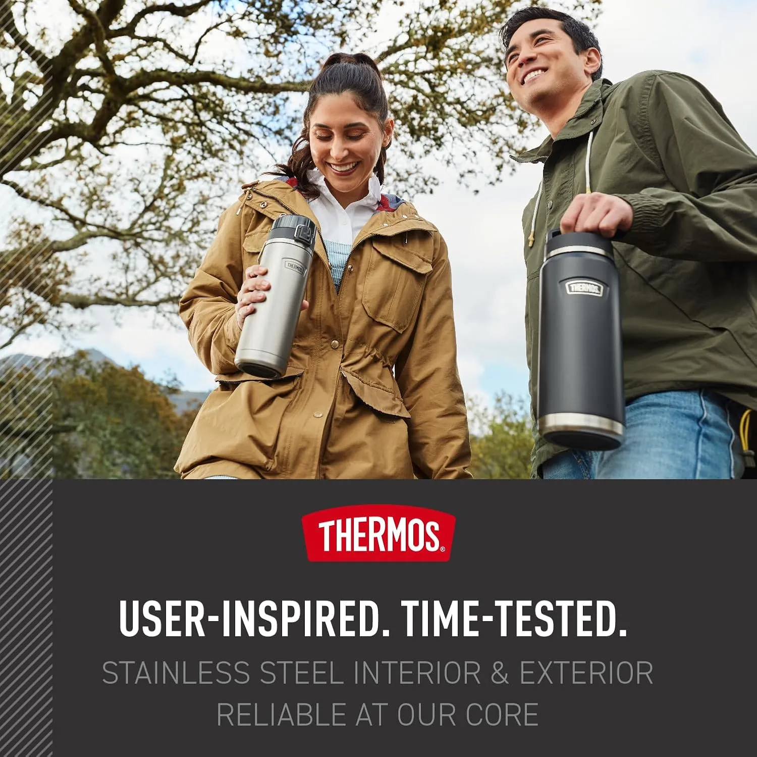 THERMOS ICON SERIES Water Bottle with Screw Top Lid - 40 Ounce, Saddle - Stainless Steel Vacuum Insulated Water Bottle with Lid