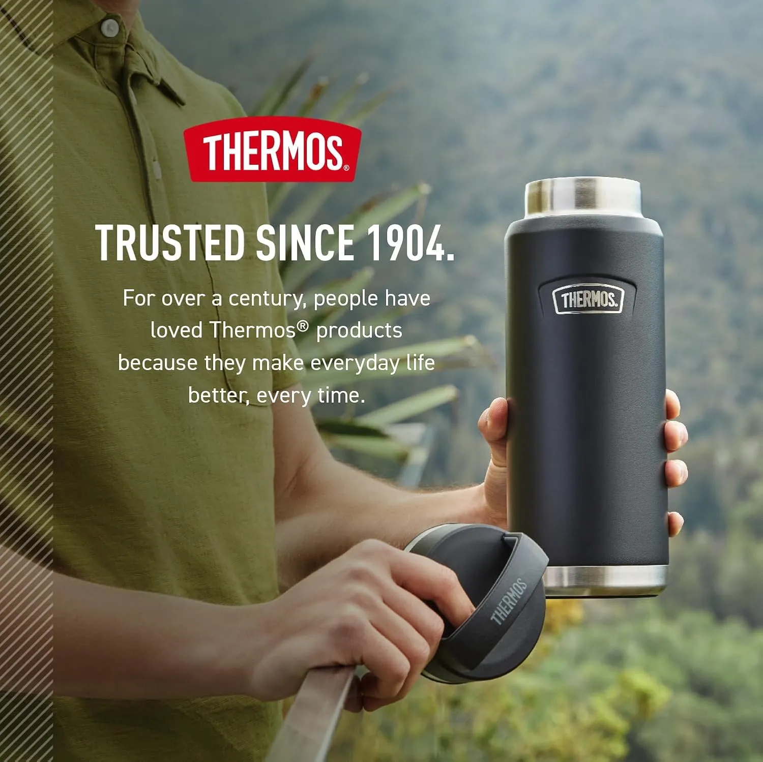 THERMOS ICON SERIES Water Bottle with Screw Top Lid - 40 Ounce, Saddle - Stainless Steel Vacuum Insulated Water Bottle with Lid
