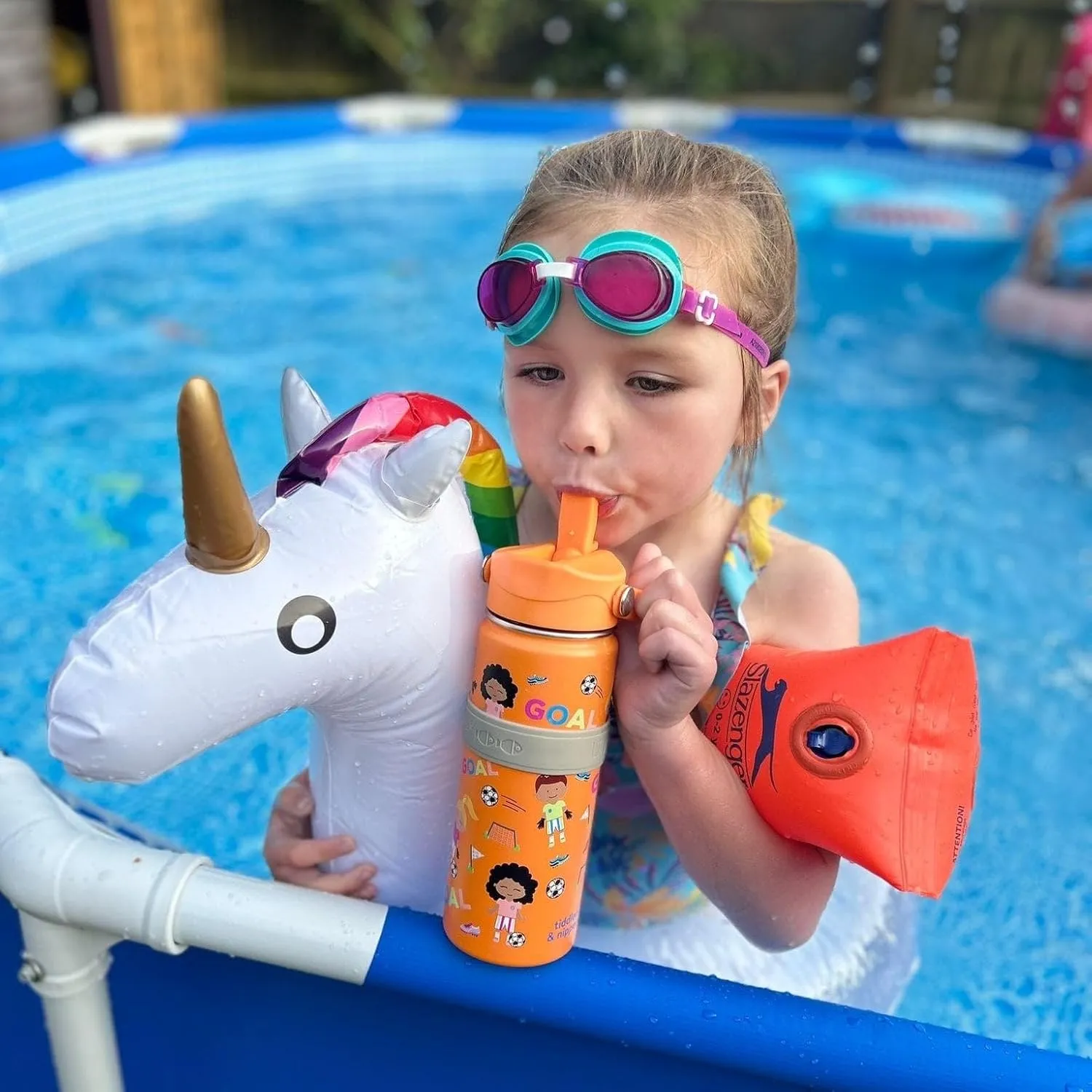 Tiddlers & Nippers 18oz Stainless Steel Vacuum Insulated Double Wall Kids Reusable Water Bottle with Leak Proof Straw 500ml | Keeps Cool for 24hrs & Warm for 10hrs   (Football Fun)