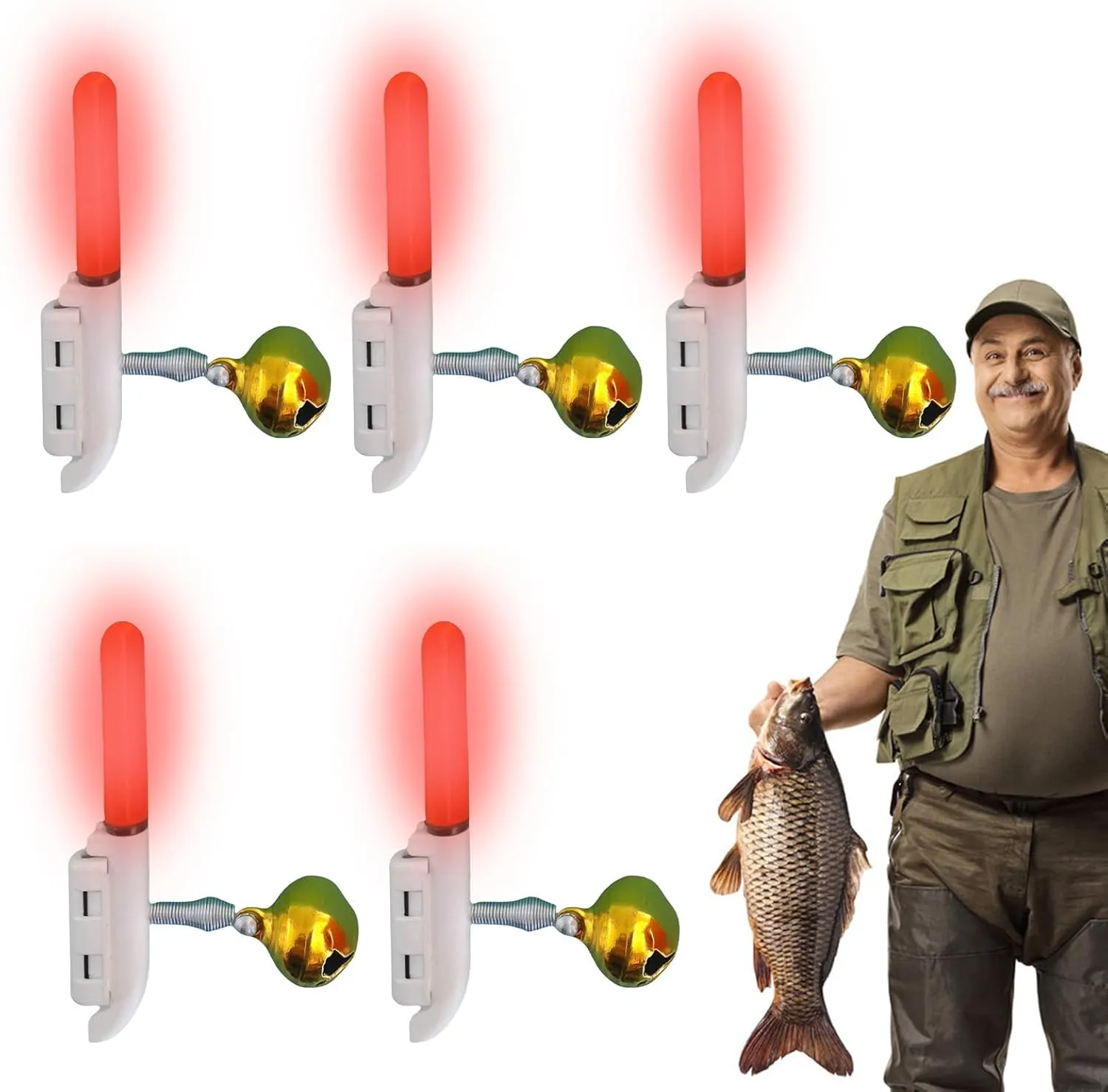 Tiny Glow Sticks, Bell Glow Lamp Pole Accessories, Reusable LED Fishing Alarms Set of 5 for Night Camping Hiking Survival Bonfire Outdoor Activities