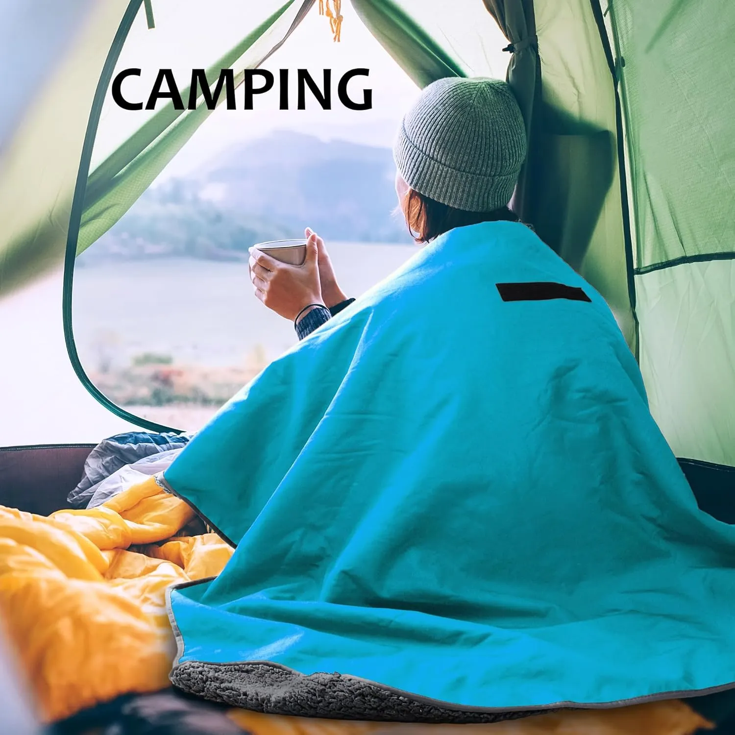 Tirrinia Outdoors Waterproof Camping Blanket,Sherpa Fleece Warm Windproof Soccer Stadium Blanket for Car Football Beach Concerts,51''X 59''
