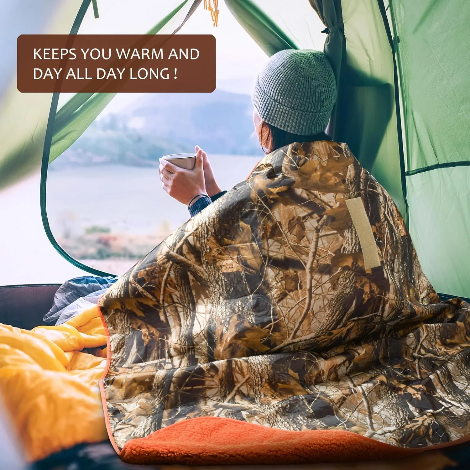 Tirrinia Outdoors Waterproof Camping Blanket,Sherpa Fleece Warm Windproof Soccer Stadium Blanket for Car Football Beach Concerts,51''X 59''