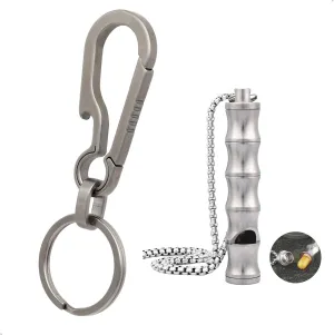 Titanium Carabiner Clip with Pill Case Whistle Necklace Bundle Emergency Whistle