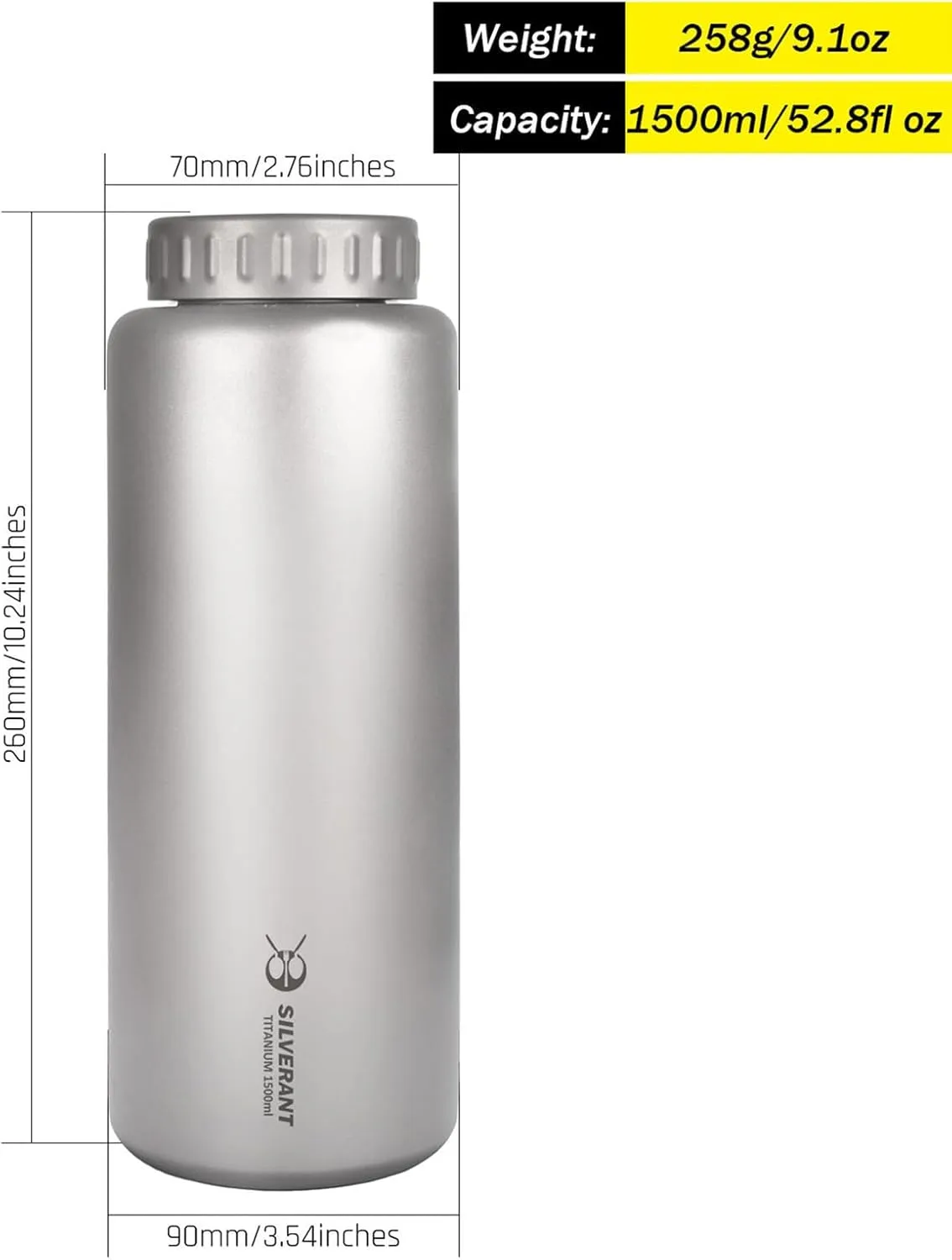Titanium Ultralight 800ml/27 fl oz Leakproof Outdoor Camping Hiking Sports Water Bottle with Insulating Thermal Sleeve and Clip Loop Cap