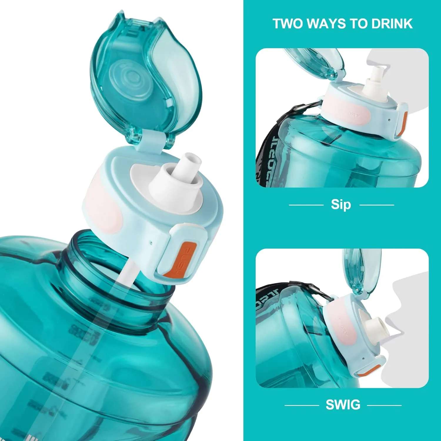 TKK Half Gallon 64oz Water Bottle with Times to Drink Large 64 oz Water Jug with Straw & Strap & Handle, BPA Free Big Water Bottle for Daily Drinking & Gym Workout