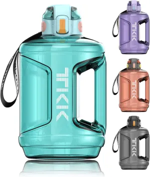 TKK Half Gallon 64oz Water Bottle with Times to Drink Large 64 oz Water Jug with Straw & Strap & Handle, BPA Free Big Water Bottle for Daily Drinking & Gym Workout