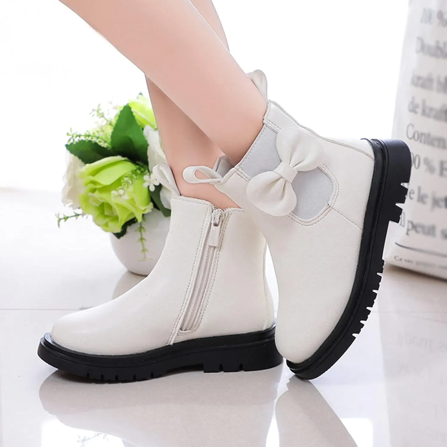 Toddler Leather Boots 𝐖aterproof Short Snowboots Baby Girls Boys Non Slip Black Ankle Booties Kids First Walking Shoes