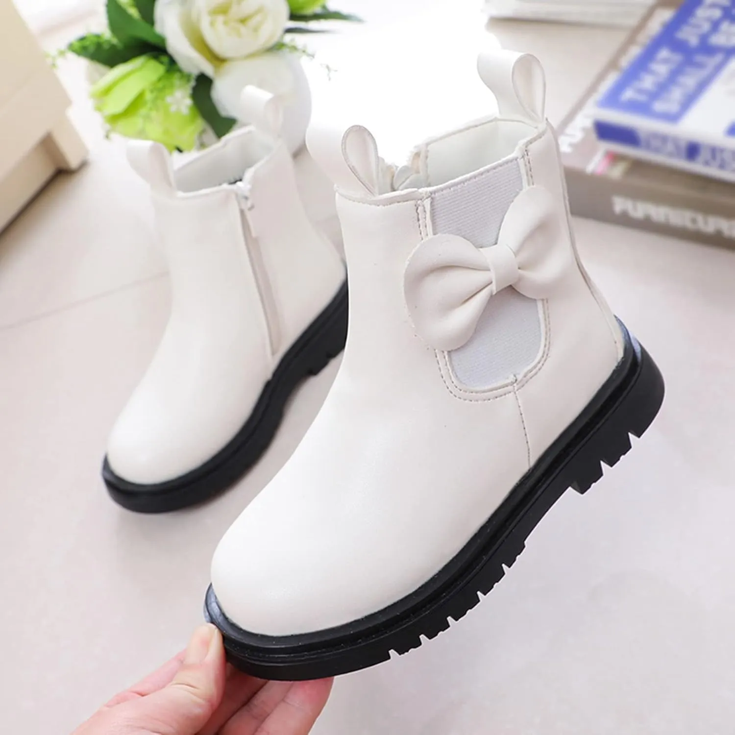 Toddler Leather Boots 𝐖aterproof Short Snowboots Baby Girls Boys Non Slip Black Ankle Booties Kids First Walking Shoes