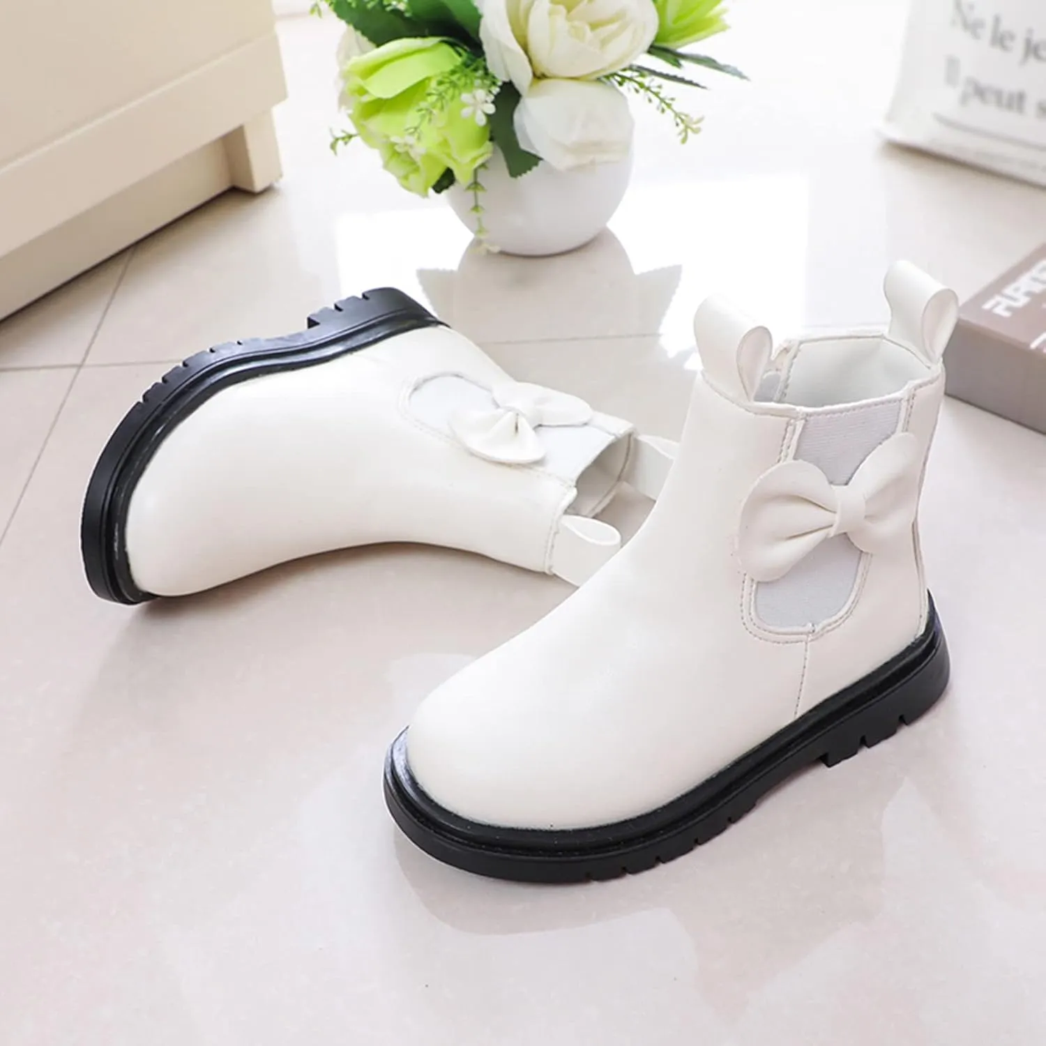 Toddler Leather Boots 𝐖aterproof Short Snowboots Baby Girls Boys Non Slip Black Ankle Booties Kids First Walking Shoes