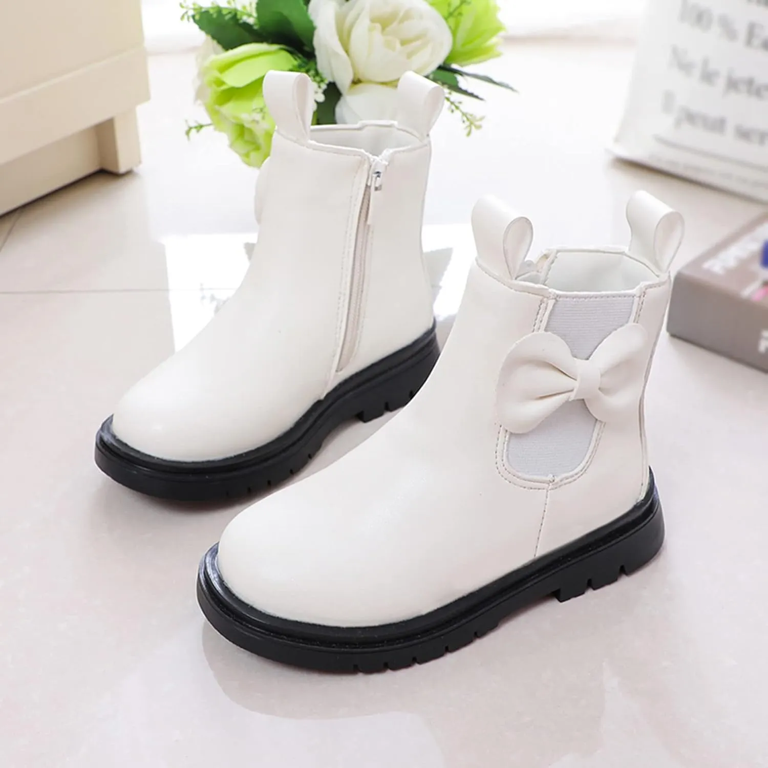 Toddler Leather Boots 𝐖aterproof Short Snowboots Baby Girls Boys Non Slip Black Ankle Booties Kids First Walking Shoes
