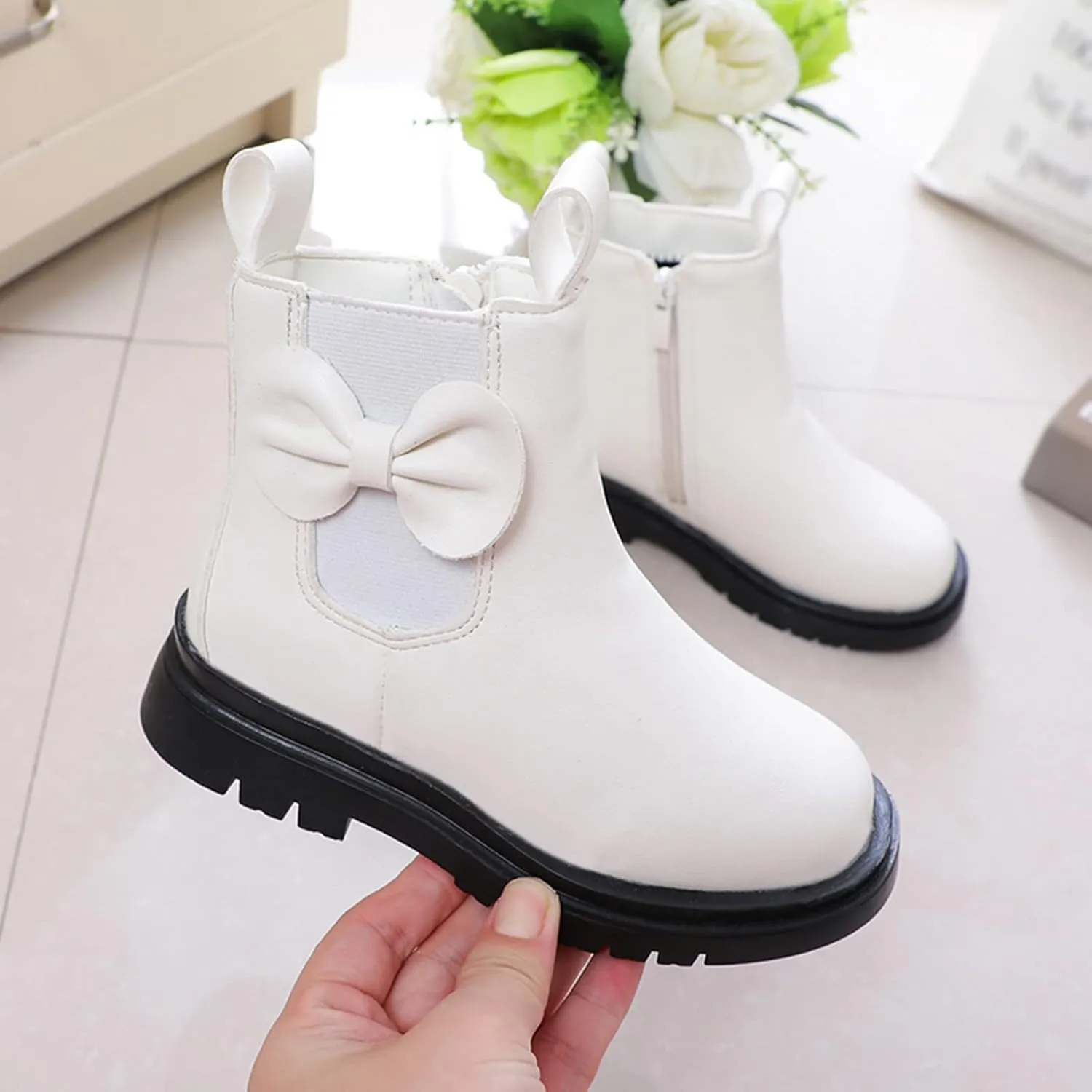 Toddler Leather Boots 𝐖aterproof Short Snowboots Baby Girls Boys Non Slip Black Ankle Booties Kids First Walking Shoes