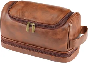 Toiletry Bag for Men, Large Leather Leather Shaving Kit, Travel Essentials Dopp kit, Gifts for Father, Dad, Boyfriend, Grandpa, Shaving Kit for Men Bag