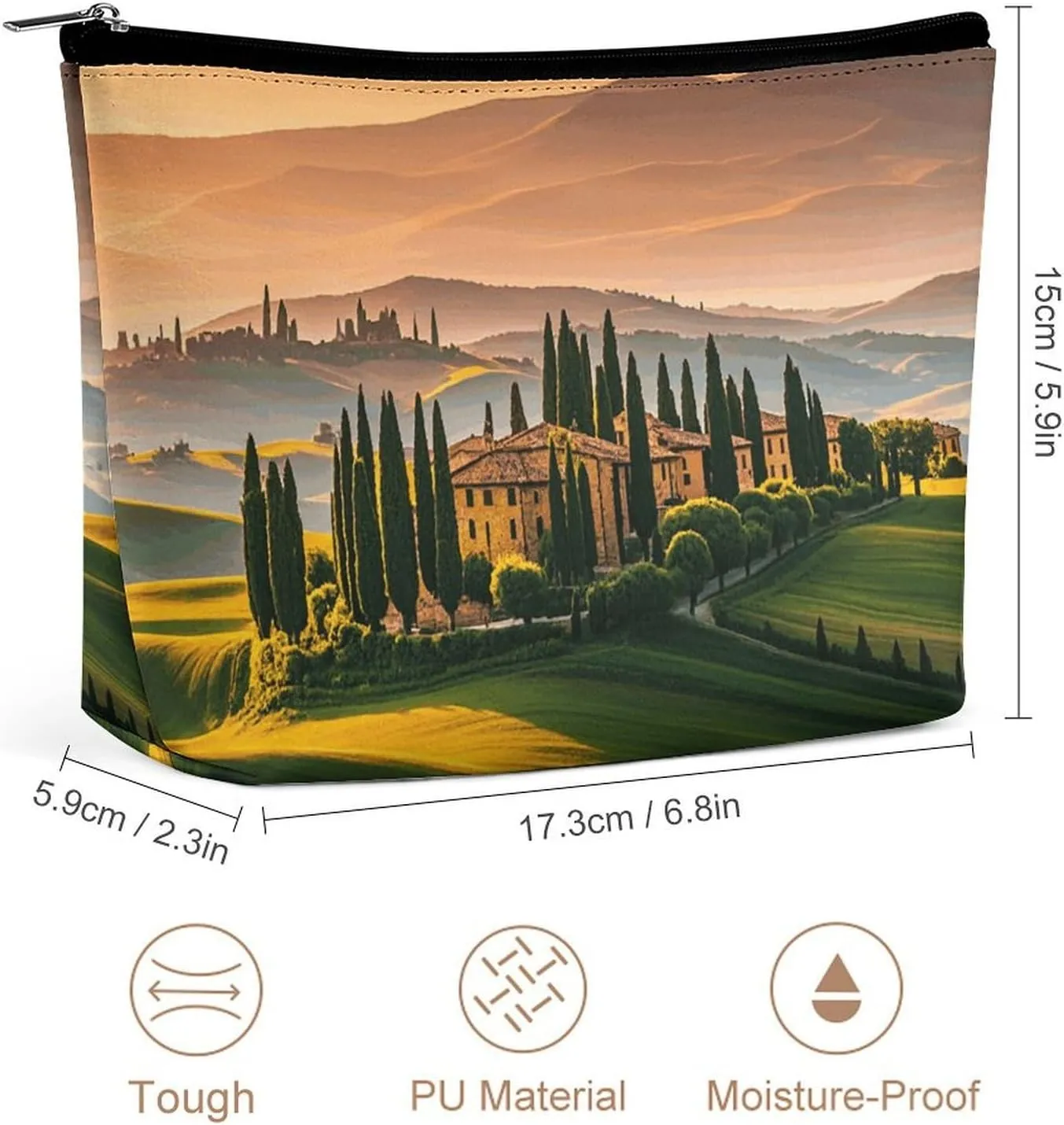 Toiletry Bag for Women Italy Tuscan Cosmetic Bag Portable Capacity Travel Makeup Bags with Zipper Lightweight Cute Beauty Makeup Organizer for Traveling, Accessories, Essentials