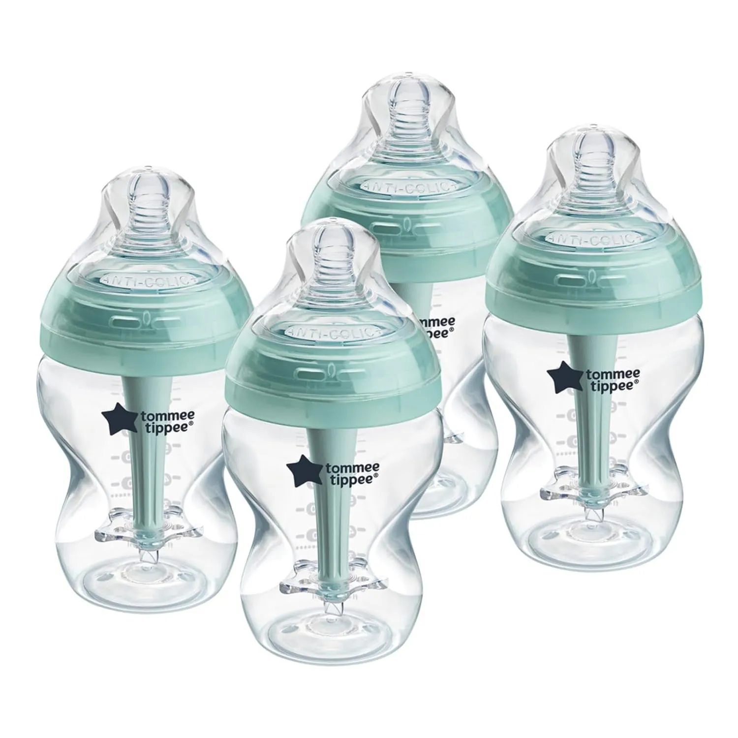 Tommee Tippee Advanced Anti-Colic BPA Free Baby Bottles, Slow Flow Breast-Like Nipple, 9oz, Newborn 0  Months, Special Design Keeps Air Away from Milk and Baby, Pack of 4