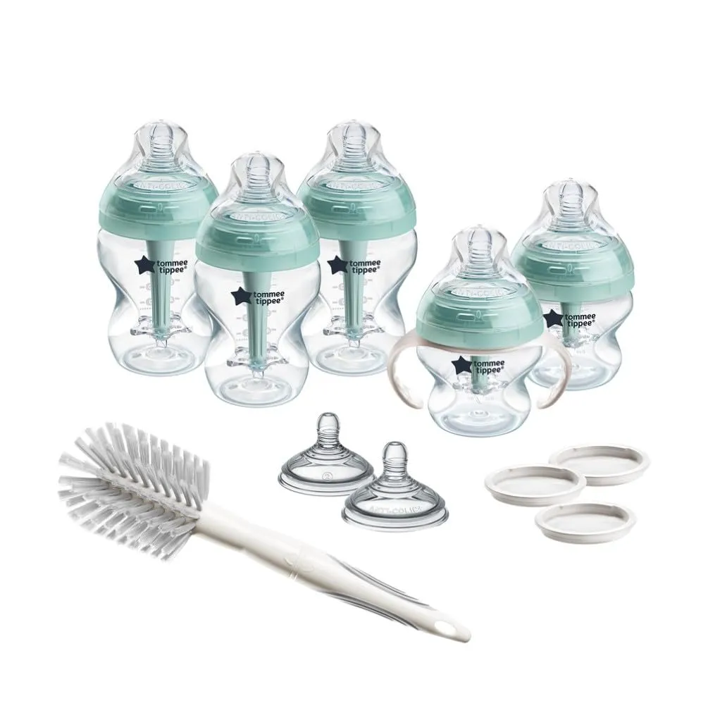 Tommee Tippee Advanced Anti-Colic Grow with Baby BPA Free Bottle 12 Piece Set, Newborn 0  Months, 5oz & 9oz Bottles, Includes Slow & Medium-Flow Breast-Like Nipples and Bottle Handles