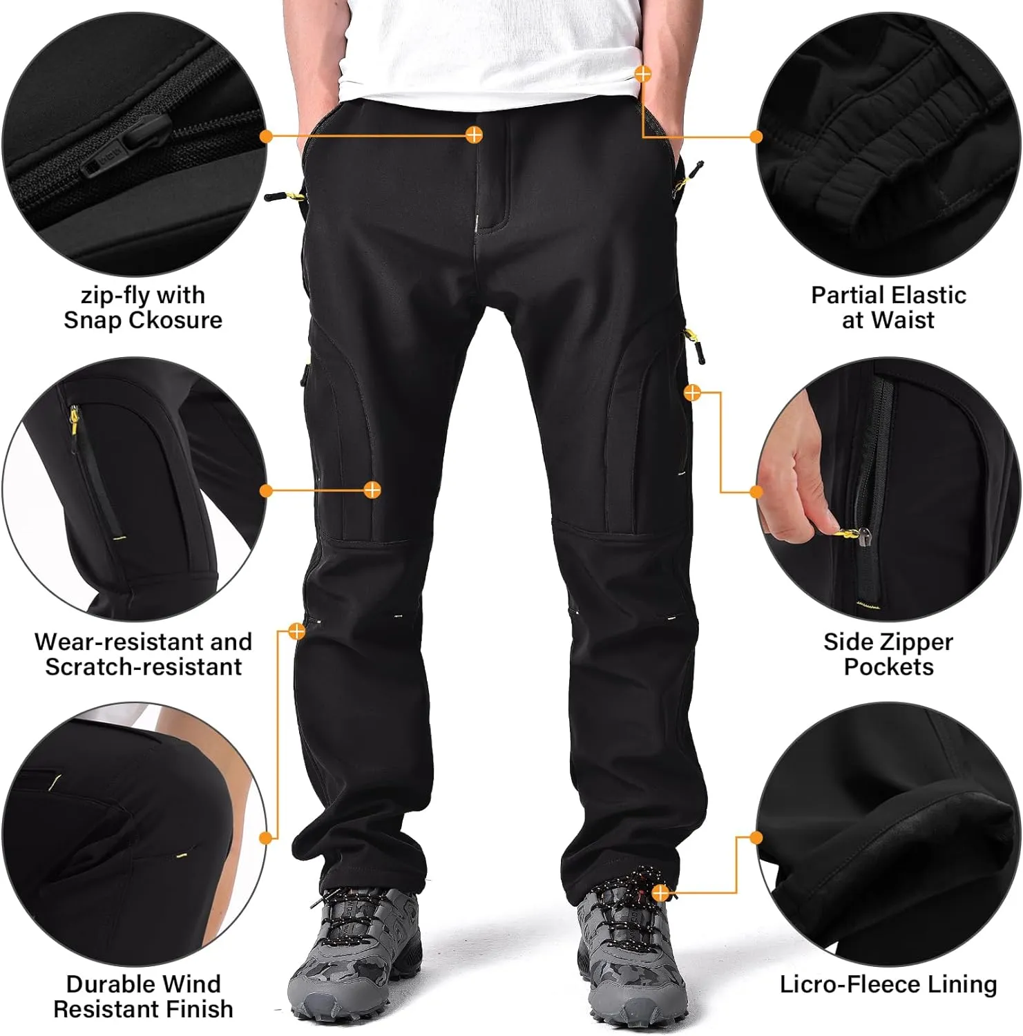 Toomett Men's hiking Snow Pants Skiing Winter Insulated Fleece lined Outdoor Water Repellent camping,walking,fishing
