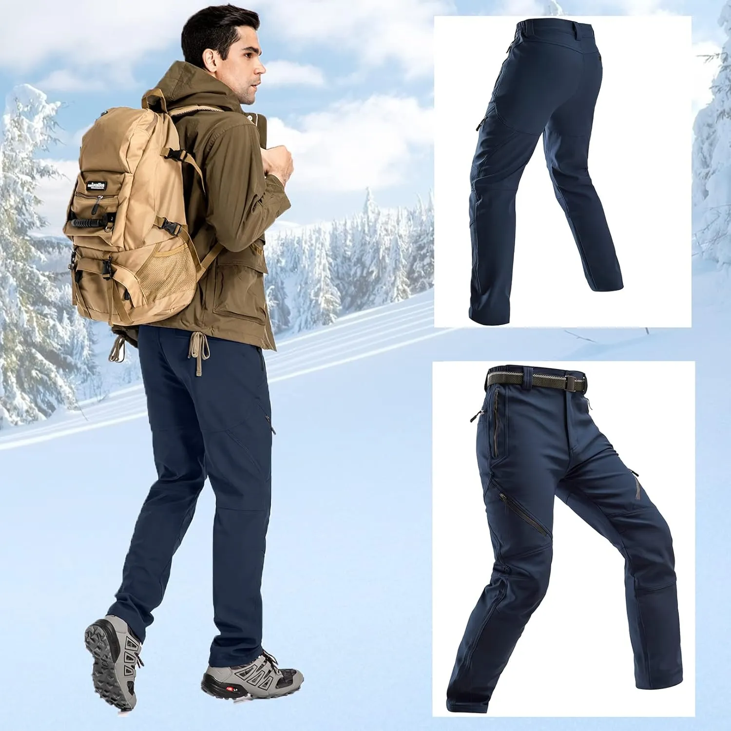 Toomett Snow pants men ski waterproof Hiking Insulated Fleece Lined winter Outdoor softshell cargo pants