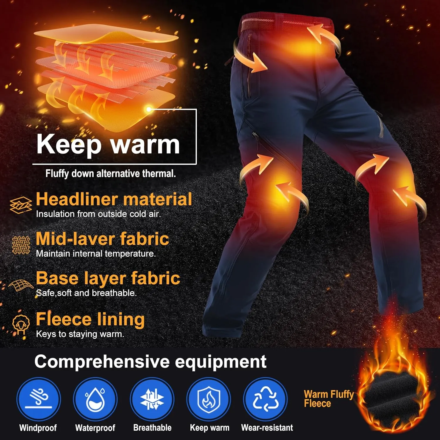 Toomett Snow pants men ski waterproof Hiking Insulated Fleece Lined winter Outdoor softshell cargo pants