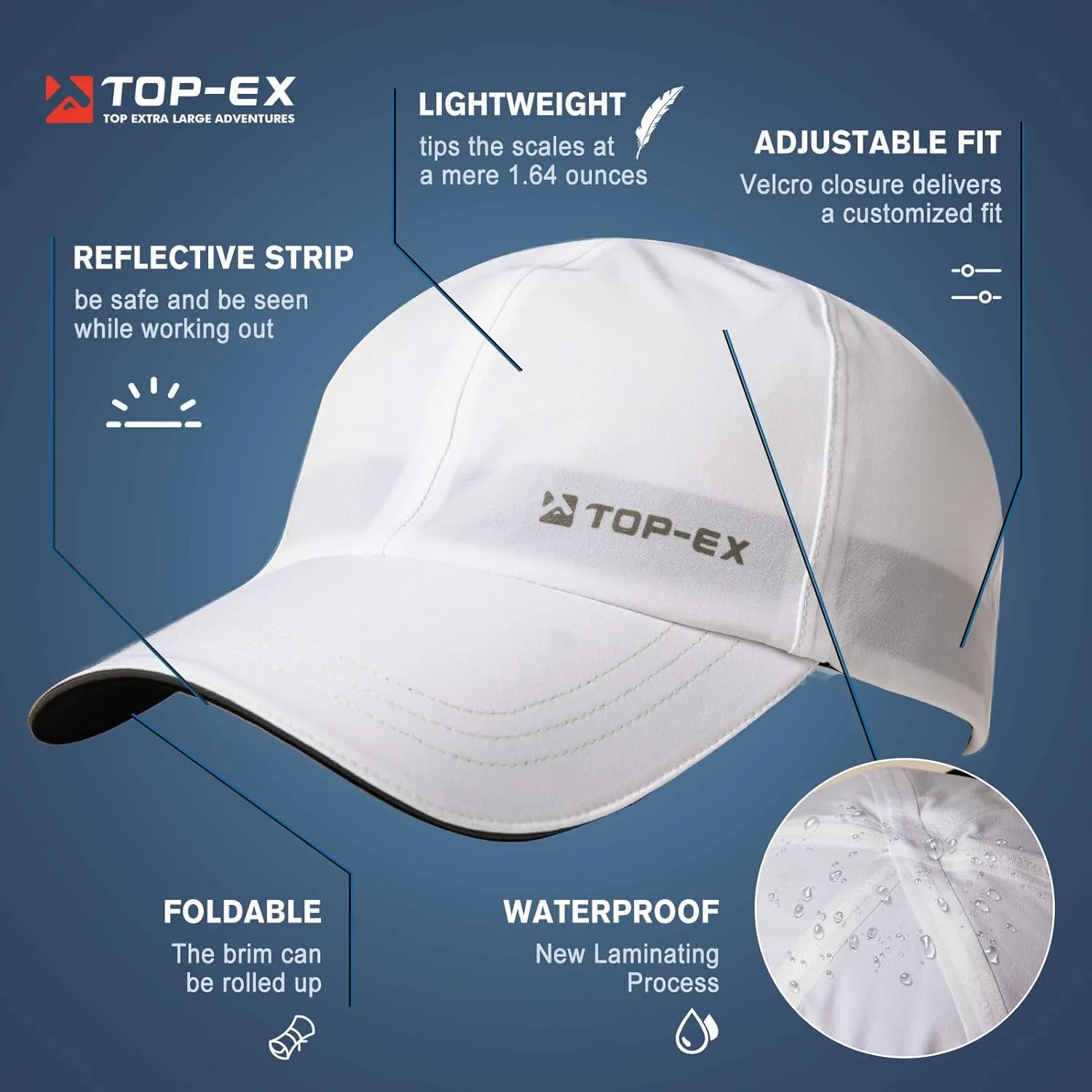 TOP-EX Oversize XL XXL XXXL Baseball Cap Waterproof Running Hat for Extra Large Heads Men