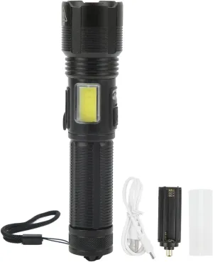Topyond Super Bright Flashlight, 1000LM, Zoomable IPX4 Waterproof USB Charging Handheld Flashlight with COB Side Light for Outdoor Camping