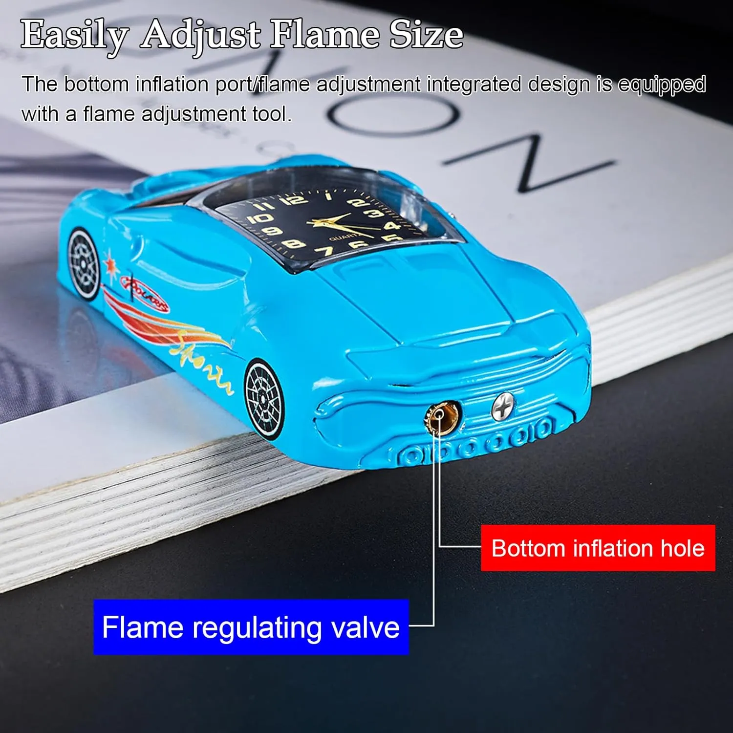 Torch Lighter - Cool Sports Car Design, Windproof Adjustable Jet Flame & Soft Flame, Butane Refillable Dual Flame Lighter, Great Gift for Men & Women (Gas Not Included)-Blue-b