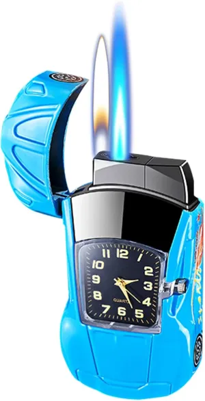 Torch Lighter - Cool Sports Car Design, Windproof Adjustable Jet Flame & Soft Flame, Butane Refillable Dual Flame Lighter, Great Gift for Men & Women (Gas Not Included)-Blue-b